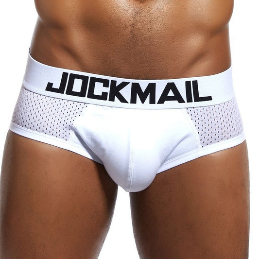 white Jockmail mesh Briefs | Gay Mens Underwear- pridevoyageshop.com - gay men’s underwear and swimwear