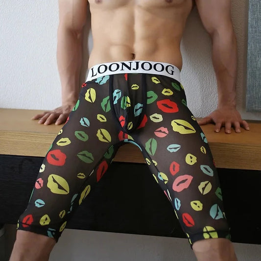 Rainbow Kisses Men's Mesh Knee High Long Johns - pridevoyageshop.com - gay men’s underwear and swimwear
