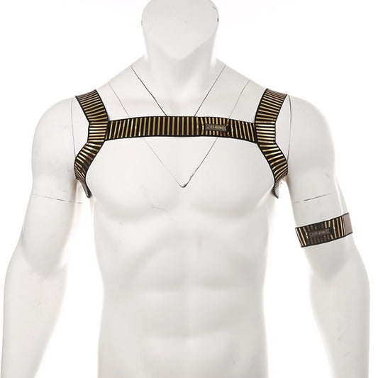 Pharaoh's Pleasure Metallic Chest Harness | Gay Harness- pridevoyageshop.com - gay men’s harness, lingerie and fetish wear