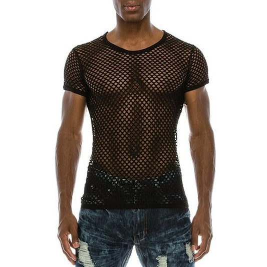 black Gay Men Fashion | Men's Black Mesh T-Shirt: Fishnet T-Shirt for Men