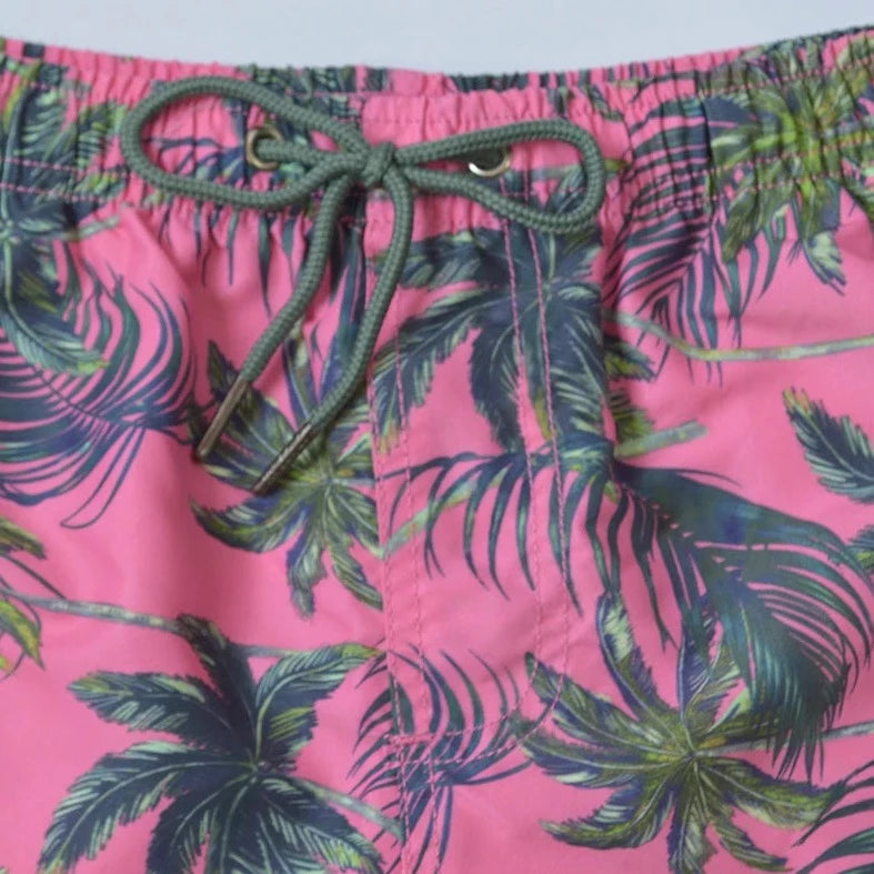 details of pink Palm Trees Board Shorts - pridevoyageshop.com - gay men’s underwear and swimwear
