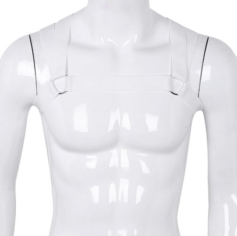 white Elastic Double Strap Shoulder Chest Harness | Gay Harness- pridevoyageshop.com - gay men’s harness, lingerie and fetish wear