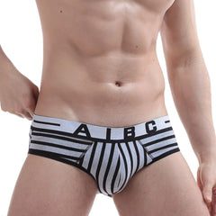 a hot gay man in Black grey AIBC Man's Striped Briefs - pridevoyageshop.com - gay men’s underwear and swimwear
