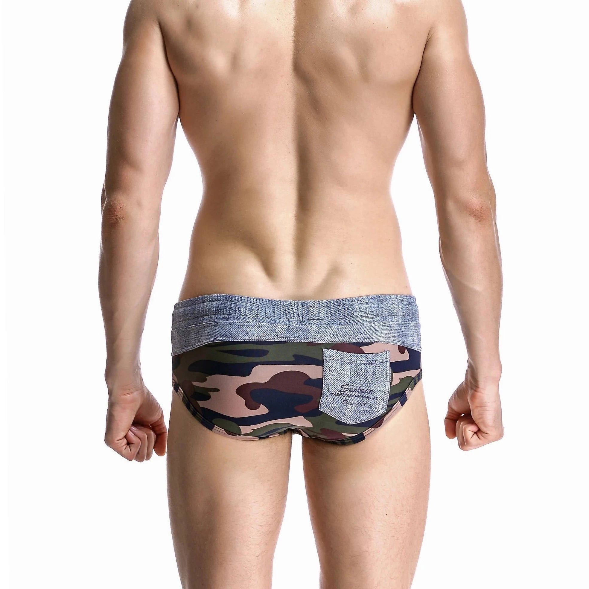 a hot gay man in camo Men's Wide Gray Band Swim Briefs - pridevoyageshop.com - gay men’s underwear and swimwear