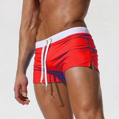 hot gay man in red Gay Swimwear & Beachwear | Men's Square Cut Swim Trunks- pridevoyageshop.com - gay men’s underwear and swimwear