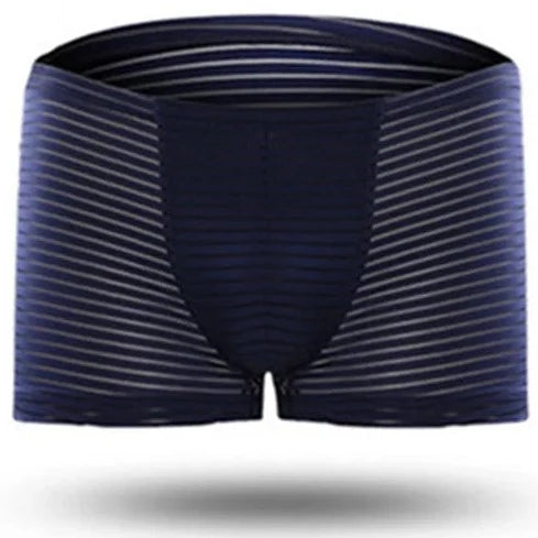 dark blue Men's Silky Striped Sheer Boxers - pridevoyageshop.com - gay men’s underwear and swimwear