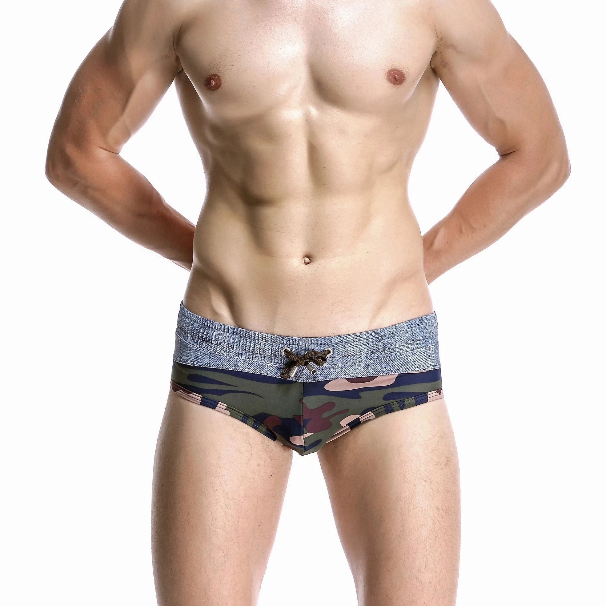 a hot gay man in camo Men's Wide Gray Band Swim Briefs - pridevoyageshop.com - gay men’s underwear and swimwear