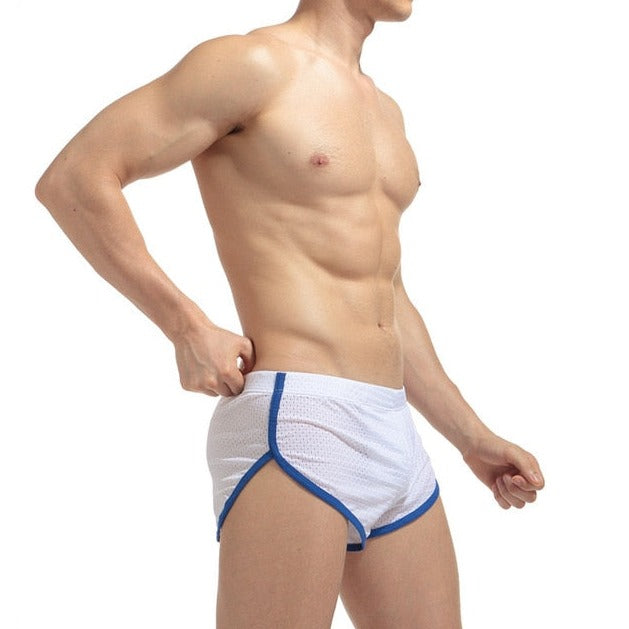 sexy gay man in white Gay Shorts | Men's Mesh Running Shorts with Slits - Men's Activewear, gym short, sport shorts, running shorts- pridevoyageshop.com