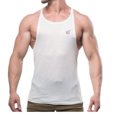 sexy gay man in white Gay Tops | Mens Breathable Mesh Gyms Tank Tops - pridevoyageshop.com - gay men’s gym tank tops, mesh tank tops and activewear