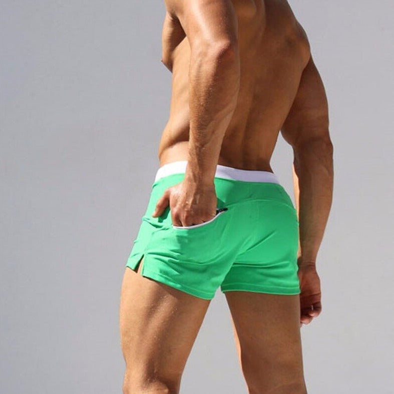 hot gay man in green Gay Swimwear & Beachwear | Men's Square Cut Swim Trunks- pridevoyageshop.com - gay men’s underwear and swimwear