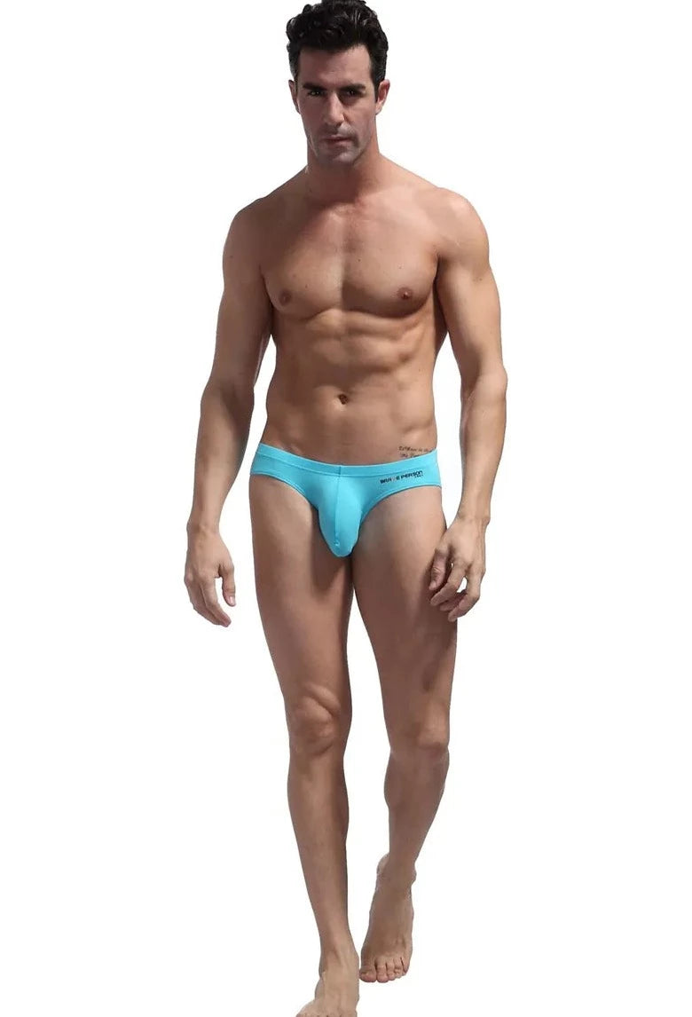 a hot gay man in sky blue Brave Person Hung Briefs - pridevoyageshop.com - gay men’s underwear and activewear