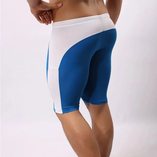 a hot gay man in sky blue Brave Person Two Toned Knee High Gym Shorts - pridevoyageshop.com - gay men’s underwear and swimwear