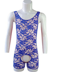 blue Gay Singlet and Bodysuit | Men's Open Crotch Lace Singlet - Men's Singlets, Bodysuits, Leotard & Unitard - pridevoyageshop.com