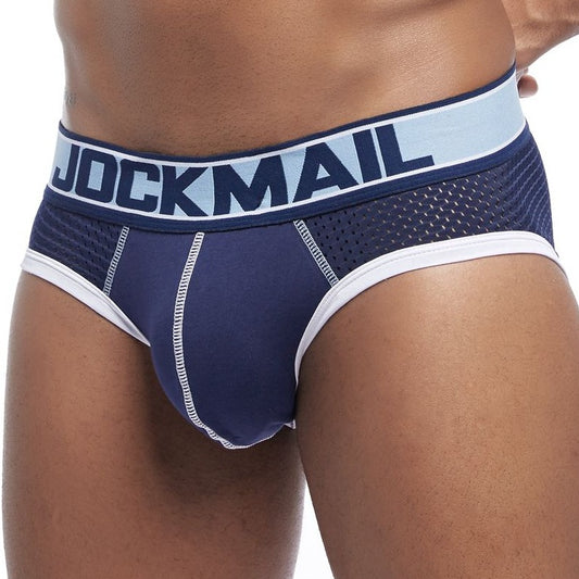 Blue With white Band Jockmail mesh Briefs | Gay Mens Underwear- pridevoyageshop.com - gay men’s underwear and swimwear