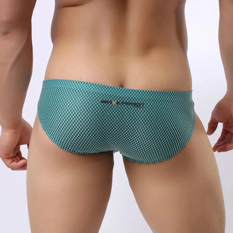 a hot gay man in Dark green Brave Person Men's Breathable Mesh Briefs - pridevoyageshop.com - gay men’s underwear and swimwear