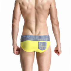 a hot gay man in yellow Men's Wide Gray Band Swim Briefs - pridevoyageshop.com - gay men’s underwear and swimwear