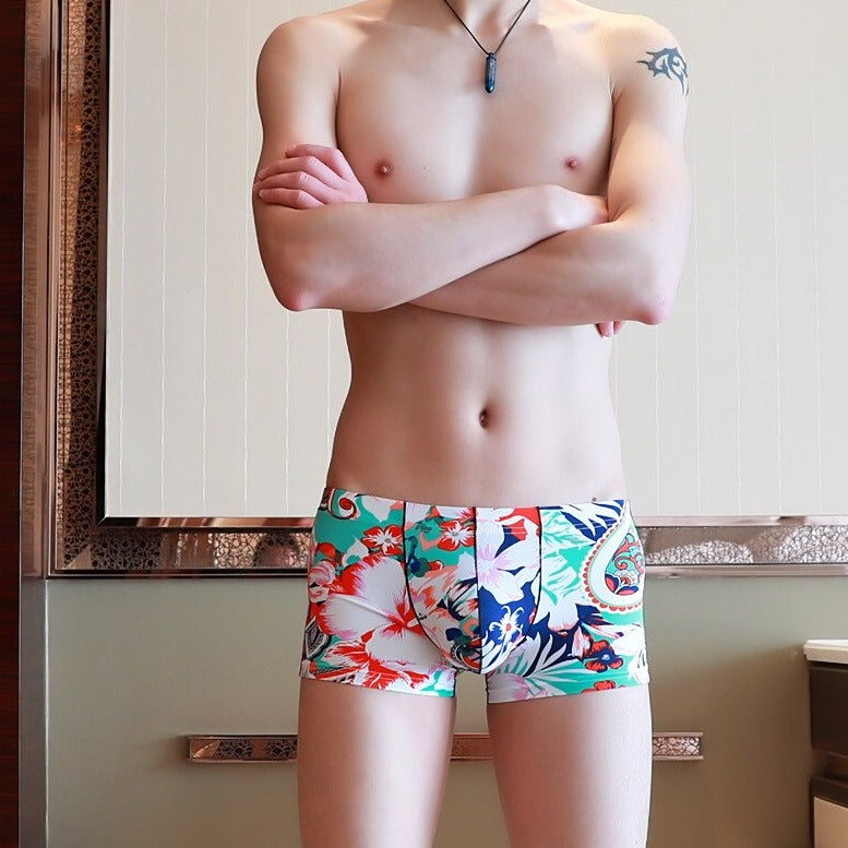 hot gay man in light Sicilian Floral Print Tight Boxers | Gay Underwear- pridevoyageshop.com - gay men’s underwear and swimwear