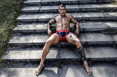 a sexy gay man in blue ORLVS Square Cut Mesh Boxer Briefs - pridevoyageshop.com - gay men’s underwear and swimwear
