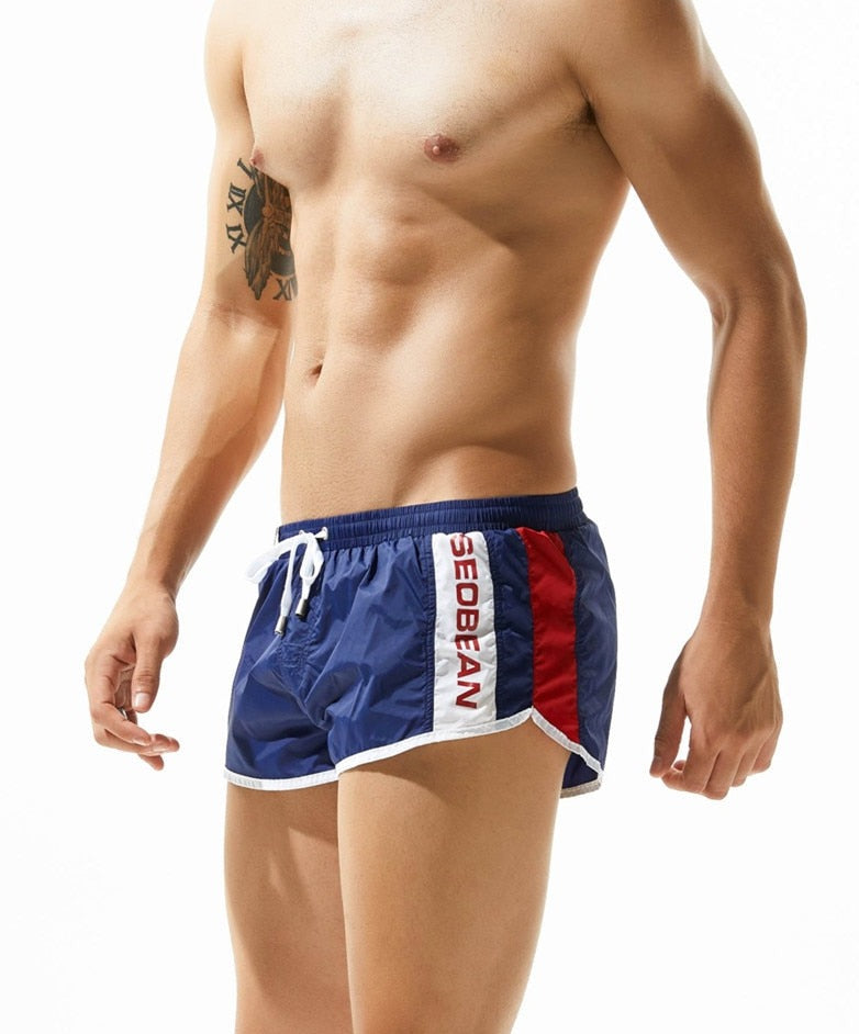 sexy gay man in dark blue Gay Shorts | Seobean Mens Gym Shorts - Men's Activewear, gym short, sport shorts, running shorts- pridevoyageshop.com