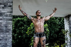 a sexy gay man in black ORLVS Square Cut Mesh Boxer Briefs - pridevoyageshop.com - gay men’s underwear and swimwear