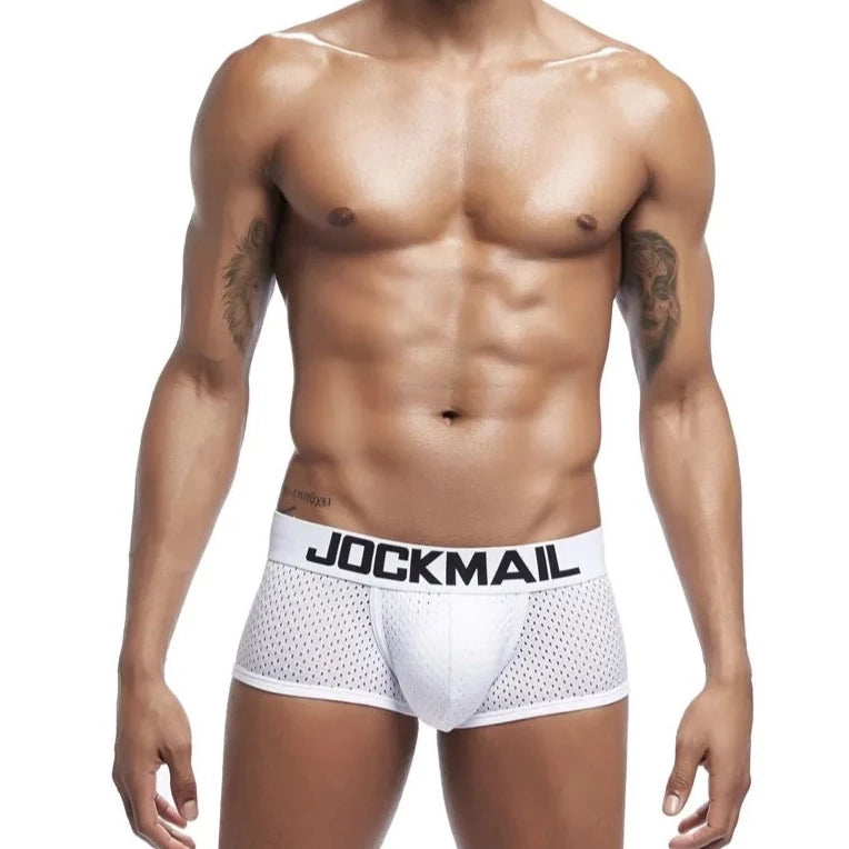 white Jockmail Men's Mesh Boxer Briefs 4-Pack - pridevoyageshop.com - gay men’s underwear and swimwear