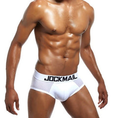 hot man in white Jockmail mesh Briefs | Gay Mens Underwear- pridevoyageshop.com - gay men’s underwear and swimwear