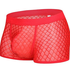 red Men's Sexy Transparent Mesh Boxers | Gay Underwear- pridevoyageshop.com - gay men’s underwear and swimwear