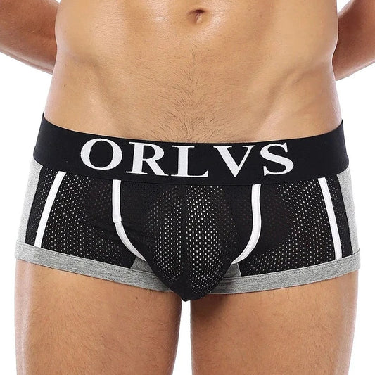 a sexy gay man in black ORLVS Square Cut Mesh Boxer Briefs - pridevoyageshop.com - gay men’s underwear and swimwear