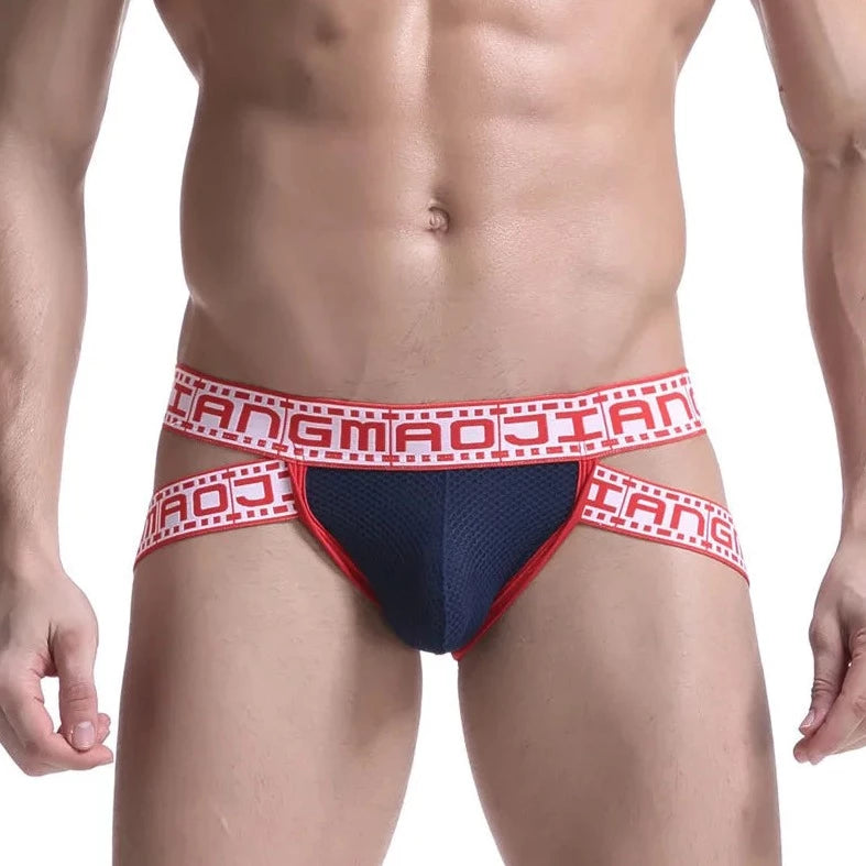 a hot gay man in navy Gay Men's Movie Strip Jockstrap - pridevoyageshop.com - gay men’s underwear and swimwear