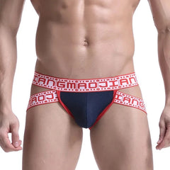 a hot gay man in navy Gay Men's Movie Strip Jockstrap - pridevoyageshop.com - gay men’s underwear and swimwear