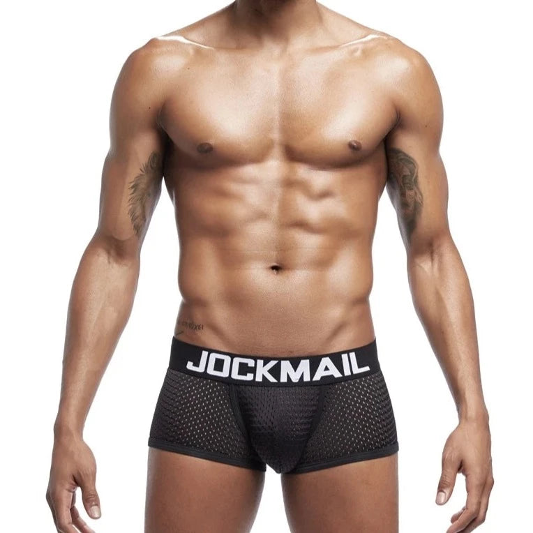 black Jockmail Men's Mesh Boxer Briefs 4-Pack - pridevoyageshop.com - gay men’s underwear and swimwear