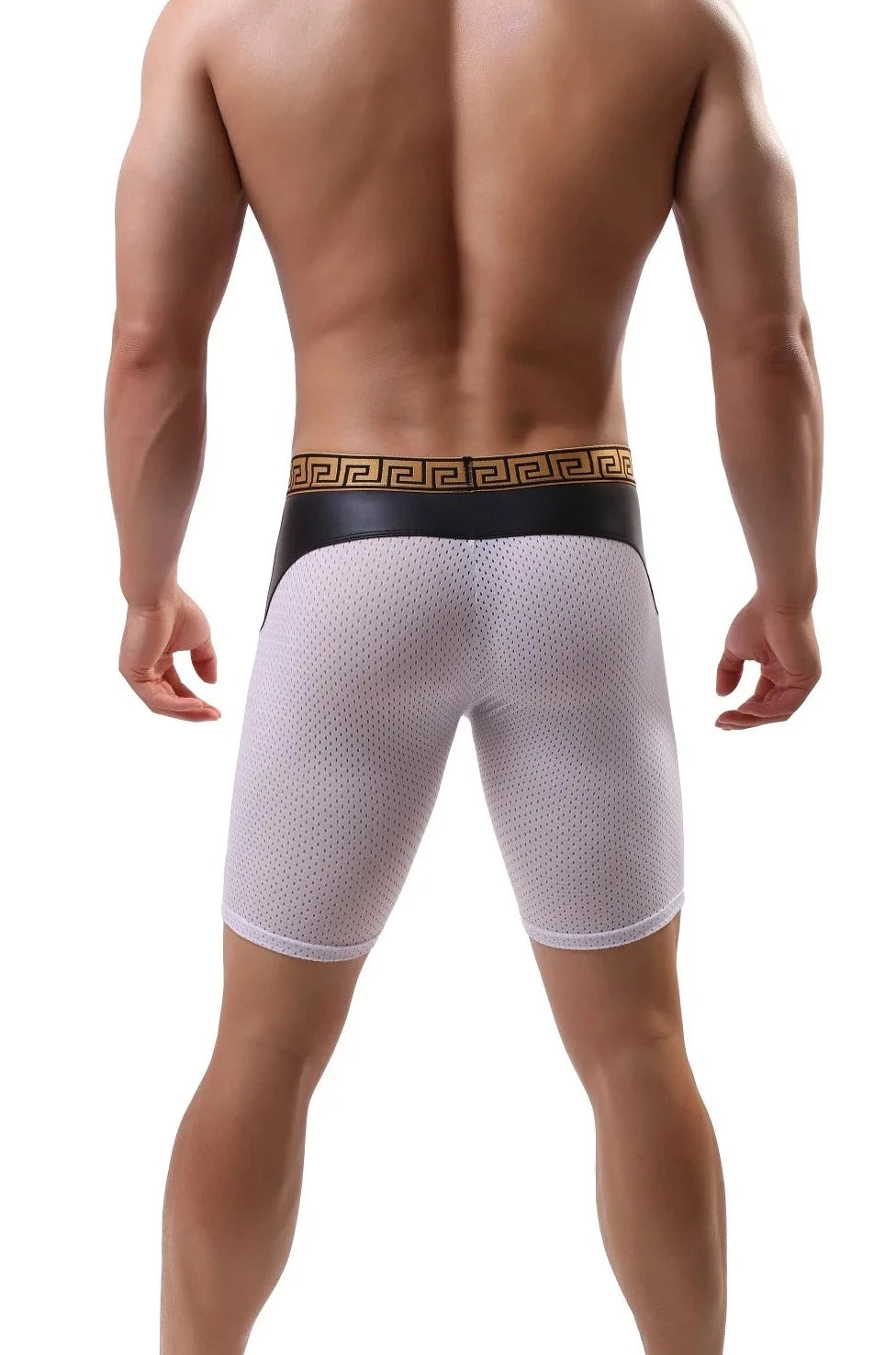 a sexy gay man in white Men's Tight Fitness Mesh Long Boxer Briefs - pridevoyageshop.com - gay men’s underwear and swimwear