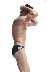 a hot gay man in Kinky Faux Leather Sideshow Briefs - pridevoyageshop.com - gay men’s underwear and swimwear