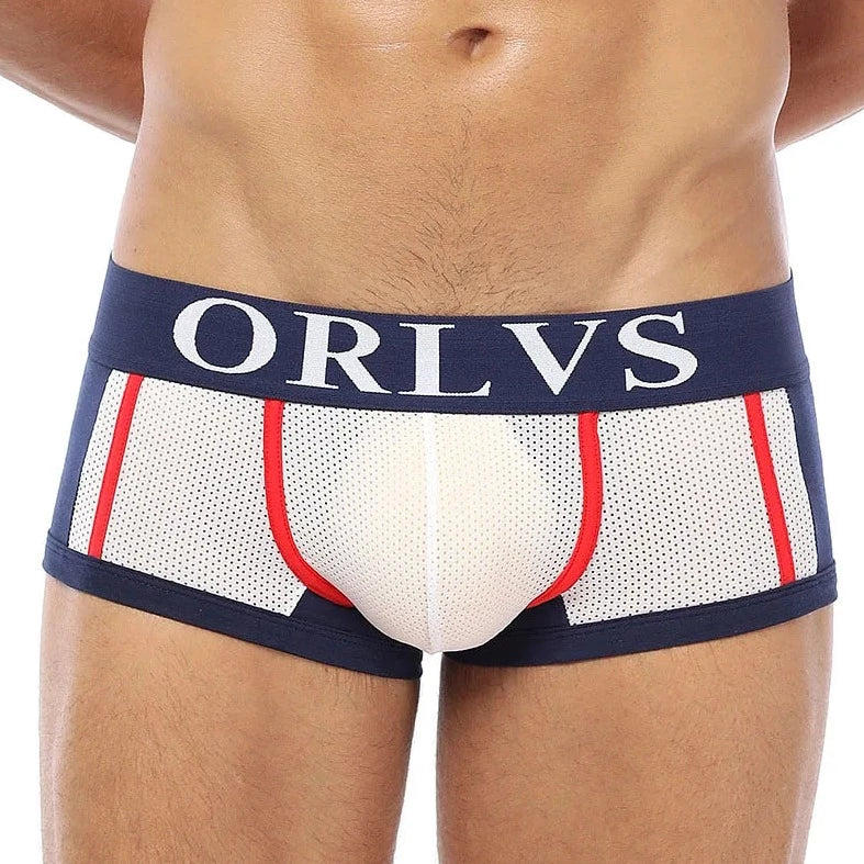 a sexy gay man in white ORLVS Square Cut Mesh Boxer Briefs - pridevoyageshop.com - gay men’s underwear and swimwear