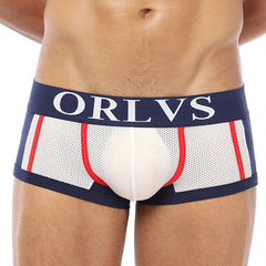 a sexy gay man in white ORLVS Square Cut Mesh Boxer Briefs - pridevoyageshop.com - gay men’s underwear and swimwear