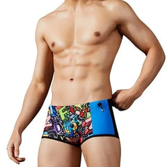 a hot gay man in doodle Graffiti Print Swim Trunks - pridevoyageshop.com - gay men’s underwear and swimwear