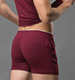 a hot gay man in dark red Men's Basic Skinny Sweat Shorts - pridevoyageshop.com - gay men’s underwear and swimwear