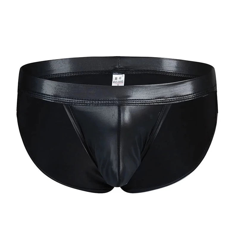 a hot gay man in Kinky Faux Leather Sideshow Briefs - pridevoyageshop.com - gay men’s underwear and swimwear
