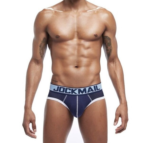 hot man in Blue With white Band Jockmail mesh Briefs | Gay Mens Underwear- pridevoyageshop.com - gay men’s underwear and swimwear