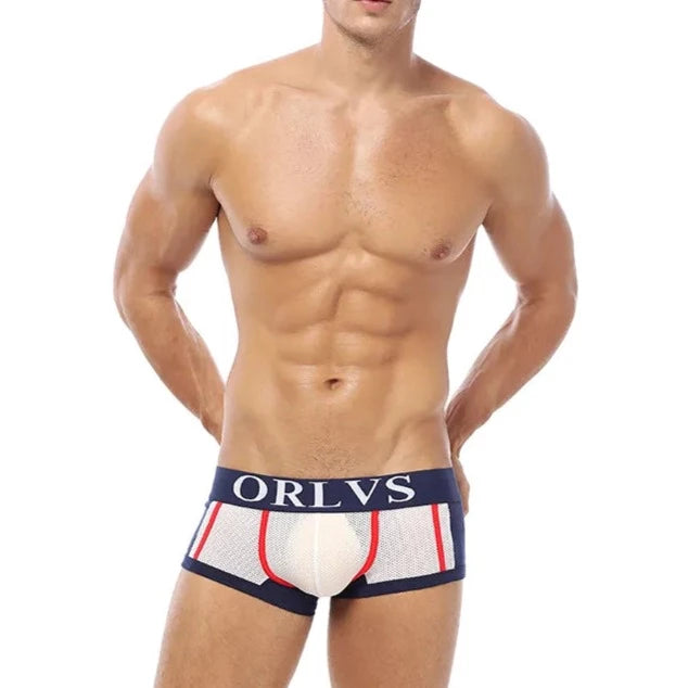 a sexy gay man in white ORLVS Square Cut Mesh Boxer Briefs - pridevoyageshop.com - gay men’s underwear and swimwear
