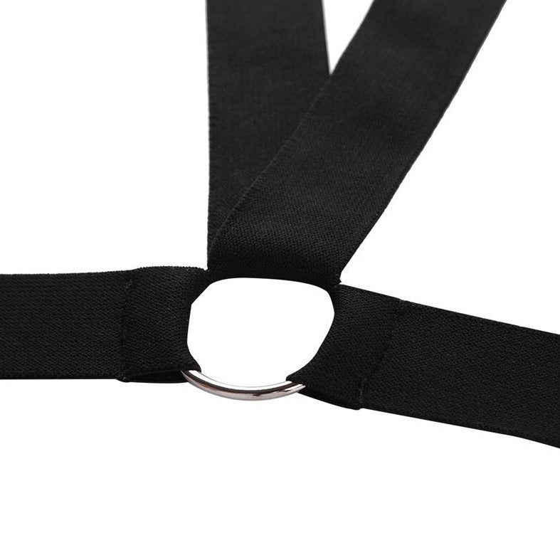 details of black Elastic Double Strap Shoulder Chest Harness | Gay Harness- pridevoyageshop.com - gay men’s harness, lingerie and fetish wear