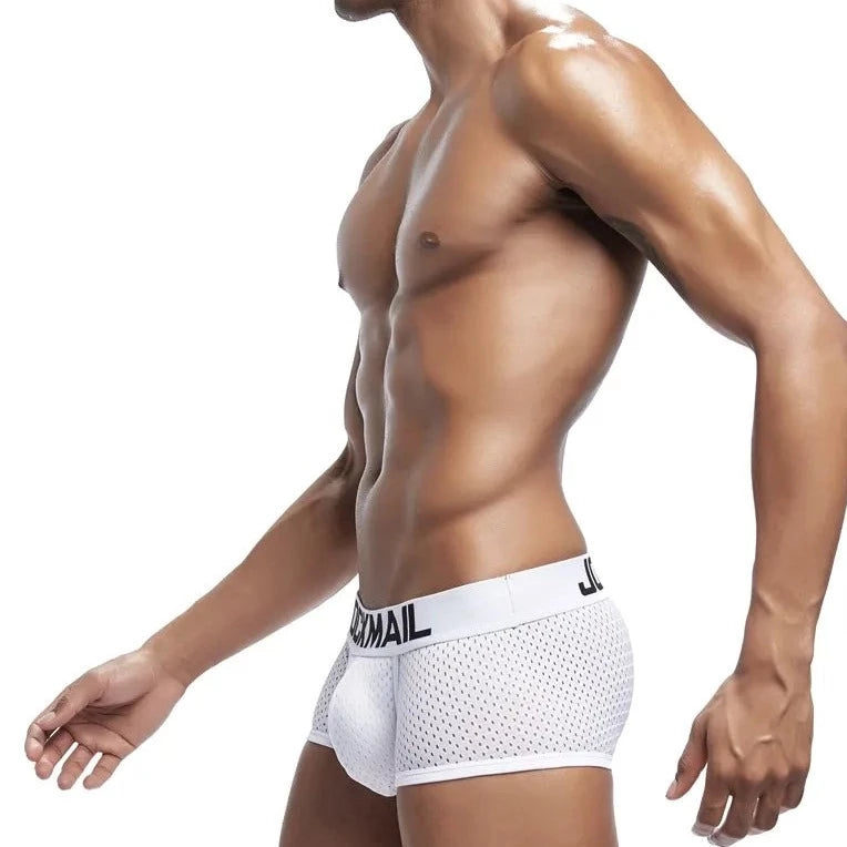 white Jockmail Men's Mesh Boxer Briefs 4-Pack - pridevoyageshop.com - gay men’s underwear and swimwear