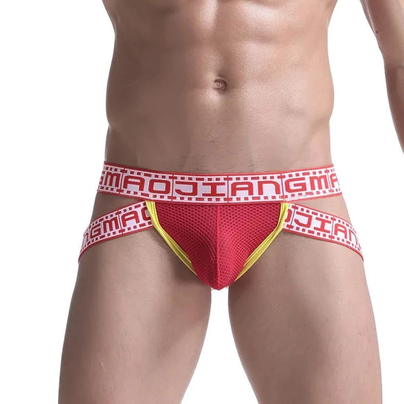 a hot gay man in red Gay Men's Movie Strip Jockstrap - pridevoyageshop.com - gay men’s underwear and swimwear