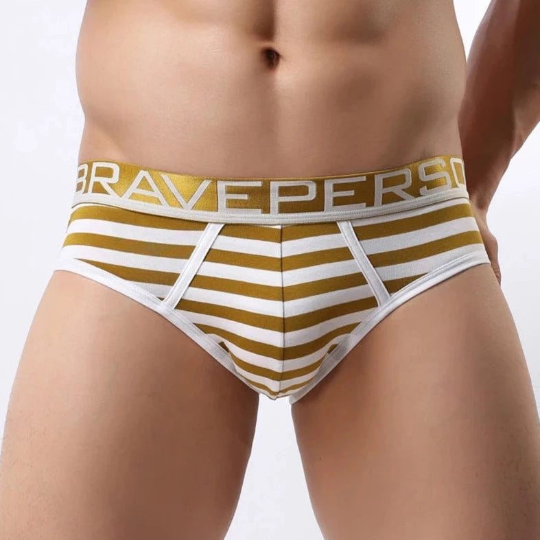 a hot gay man in yellow Brave Person Men's Striped Briefs - pridevoyageshop.com - gay men’s underwear and swimwear