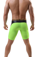 a sexy gay man in Neon Green Men's Tight Fitness Mesh Long Boxer Briefs - pridevoyageshop.com - gay men’s underwear and swimwear