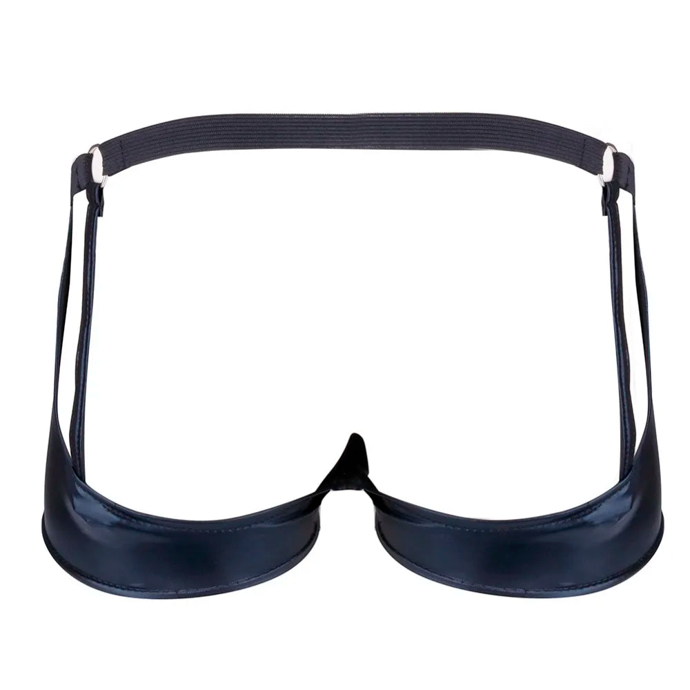 Men’s  PU Leather Fetish Cage Garter Bare Thong