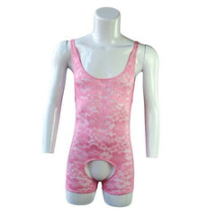 pink Gay Singlet and Bodysuit | Men's Open Crotch Lace Singlet - Men's Singlets, Bodysuits, Leotard & Unitard - pridevoyageshop.com