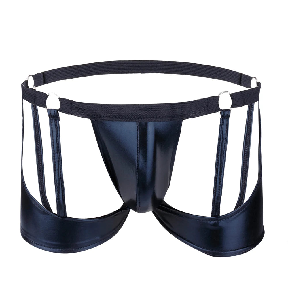 Men’s  PU Leather Fetish Cage Garter Bare Thong