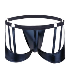 Men’s  PU Leather Fetish Cage Garter Bare Thong