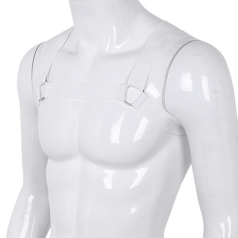 white Elastic Double Strap Shoulder Chest Harness | Gay Harness- pridevoyageshop.com - gay men’s harness, lingerie and fetish wear